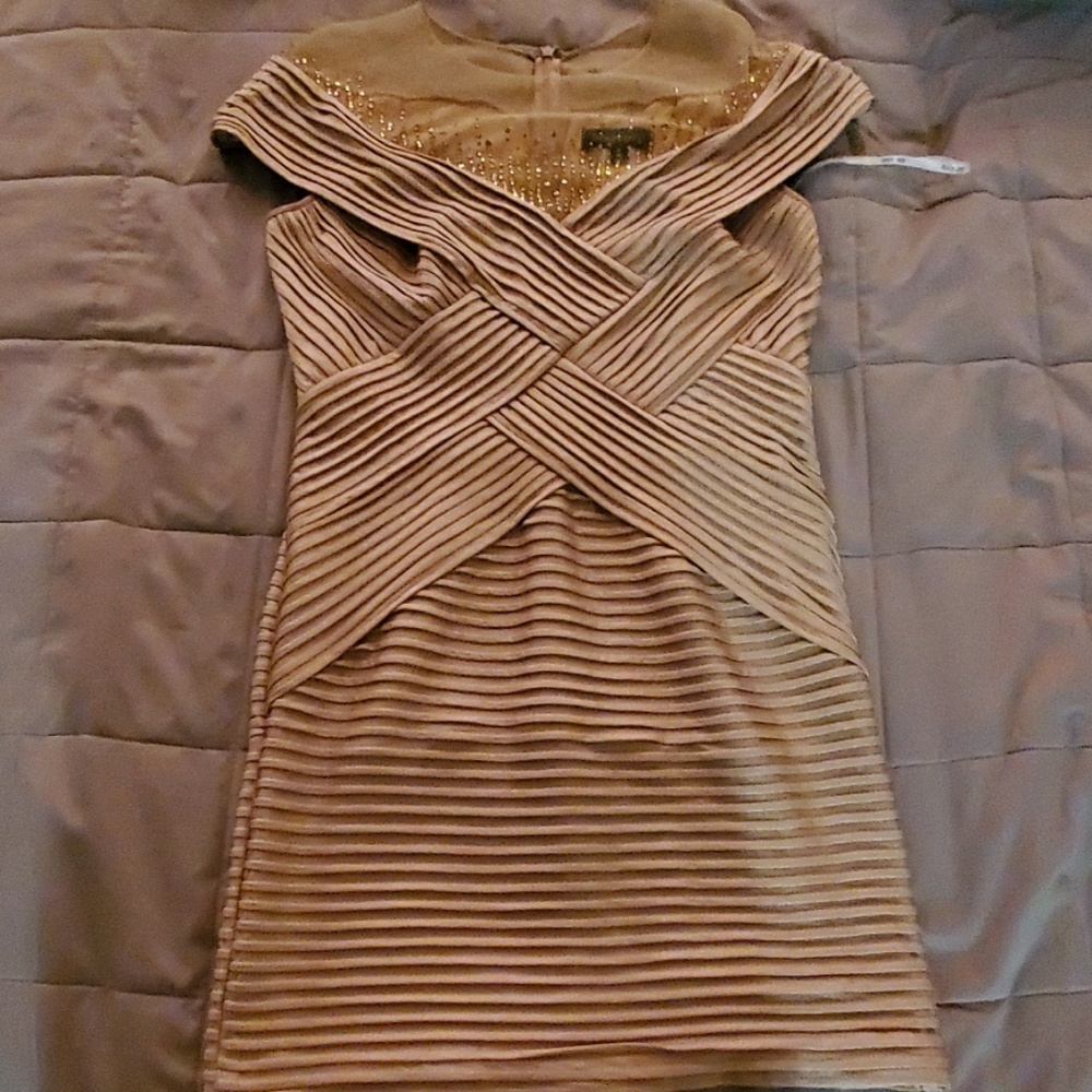 Tadashi Shoji gold cocktail dress